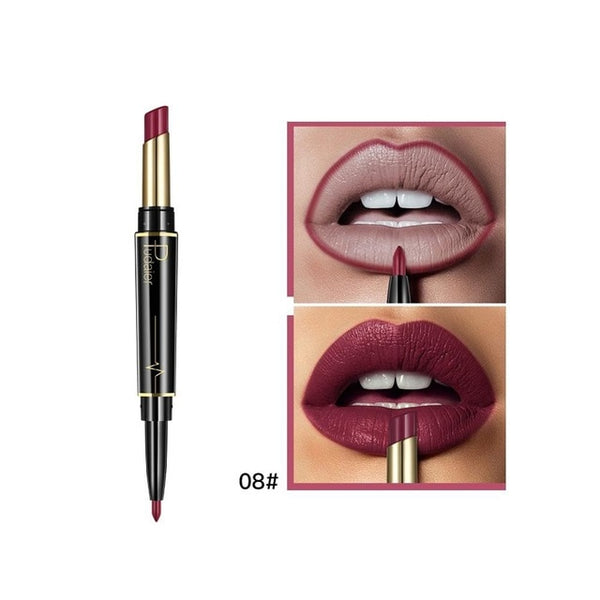 Pudaier Brand Matte Lipstick Cosmetics Waterproof Double Ended Long Lasting Nude Red Matte Lips liner Pencil Lipstick