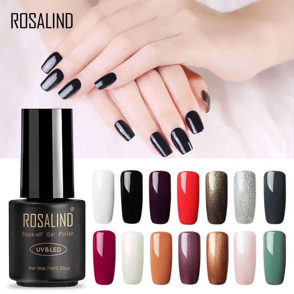 ROSALIND 7ML 01-30 Semi Permanent Soak Off Salon UV Nail Gel Polish Primer Nail Art Lacquer Top Base Coat Needed Gel Varnishes