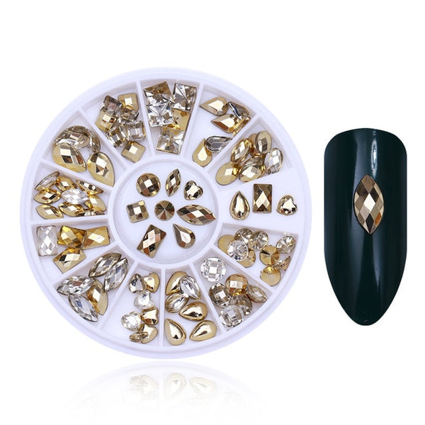 Rose Gold Rivet Nail Studs 3D Nail Art Decoration Gold Circle Star Round Square Mixed Accessories in Wheel for DIY