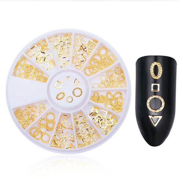 Rose Gold Rivet Nail Studs 3D Nail Art Decoration Gold Circle Star Round Square Mixed Accessories in Wheel for DIY