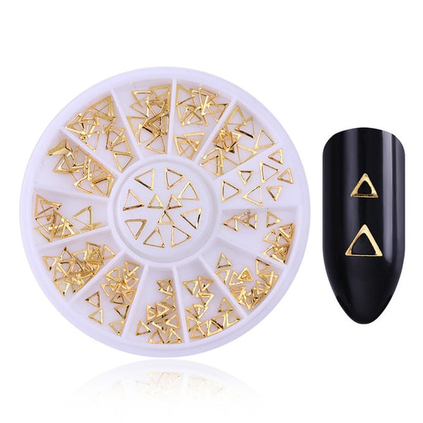 Rose Gold Rivet Nail Studs 3D Nail Art Decoration Gold Circle Star Round Square Mixed Accessories in Wheel for DIY