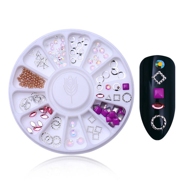 Rose Gold Rivet Nail Studs 3D Nail Art Decoration Gold Circle Star Round Square Mixed Accessories in Wheel for DIY
