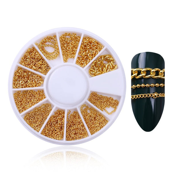 Rose Gold Rivet Nail Studs 3D Nail Art Decoration Gold Circle Star Round Square Mixed Accessories in Wheel for DIY