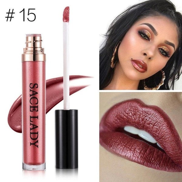 Glitter Lipstick Makeup Waterproof Metal Lip Gloss Tint Liquid Lip-gloss Shimmer Make Up Metallic Pigment Cosmetic