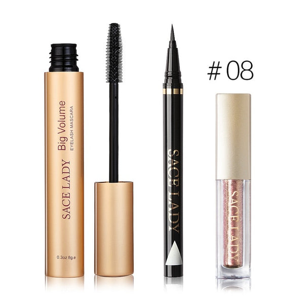 HOT Professional Eye Makeup Set Glitter Eyeshadow Black Eyeliner Mascara Make Up