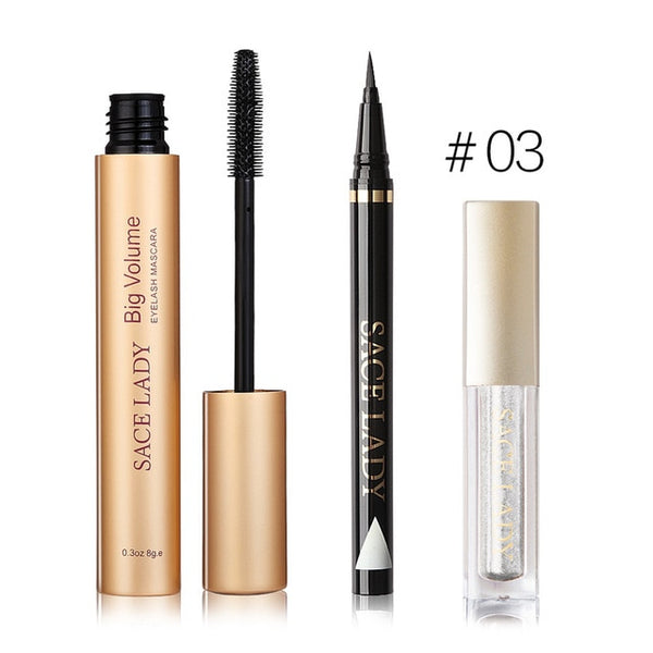 HOT Professional Eye Makeup Set Glitter Eyeshadow Black Eyeliner Mascara Make Up