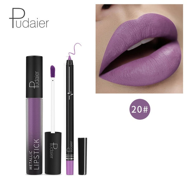 HOT 26Colors Kylijen Matte Liquid Lipstick Lipgloss +Lip Lipliner