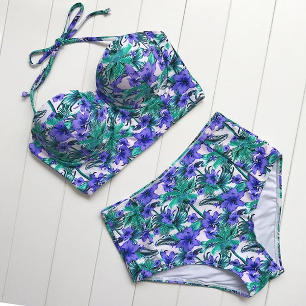 Sexy Floral Print High Waist Swimsuit