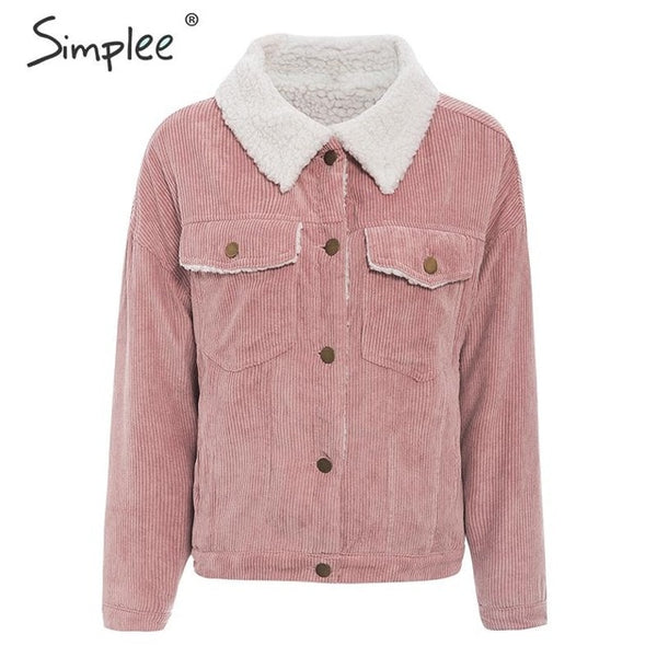 New Casual autumn winter corduroy jacket women