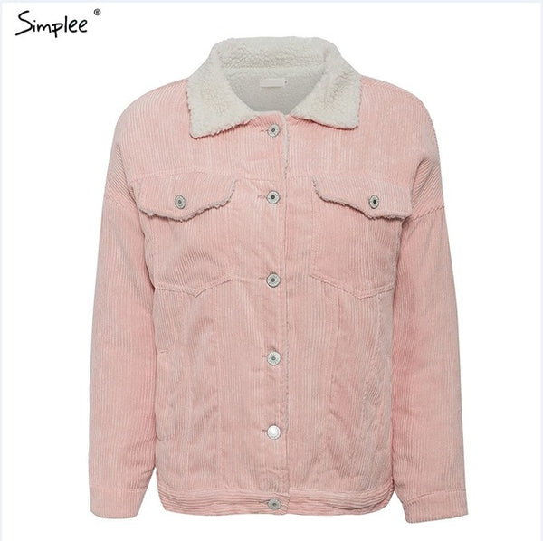 New Casual autumn winter corduroy jacket women