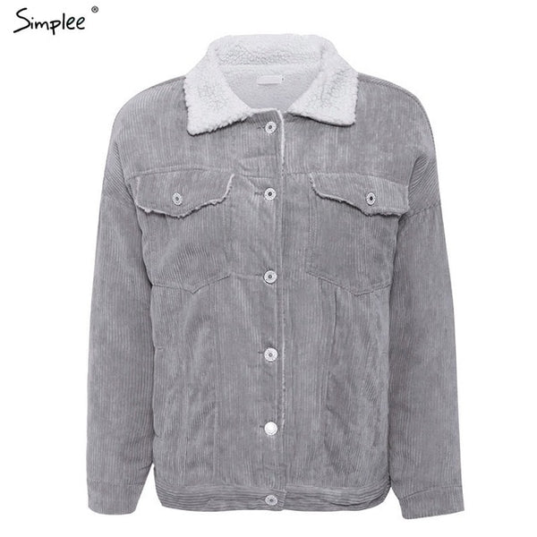 New Casual autumn winter corduroy jacket women