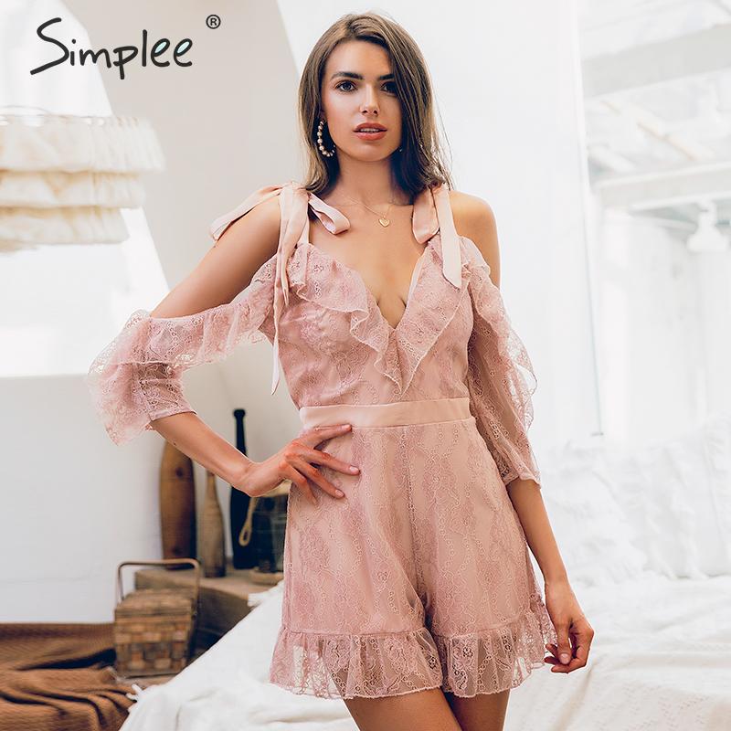 New women v-neck lace up jumpsuit romper Sexy
