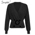 Simplee Elegant v-neck button sash women cardigan sweater Autumn winter female cardigan coat Casual ladies outwear jumper coat