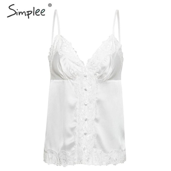 Sexy lace embroidery women satin tops