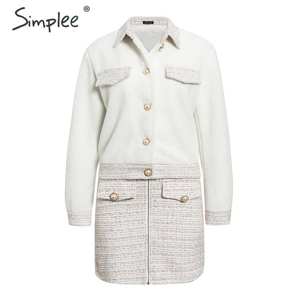 New Two-piece faux fur women tweed sets Autumn winter