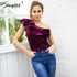 Velvet one shoulder ruffle blouse shirt Women