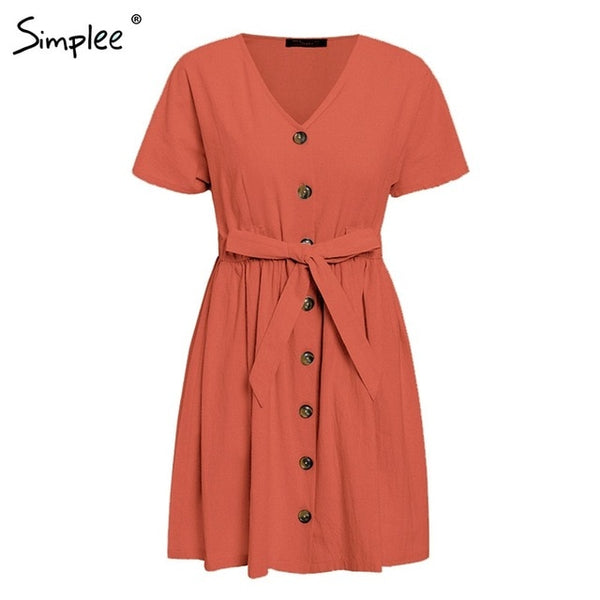 women dress shirt V neck short sleeve cotton linen short summer dresses Casual korean vestidos 2019 festa