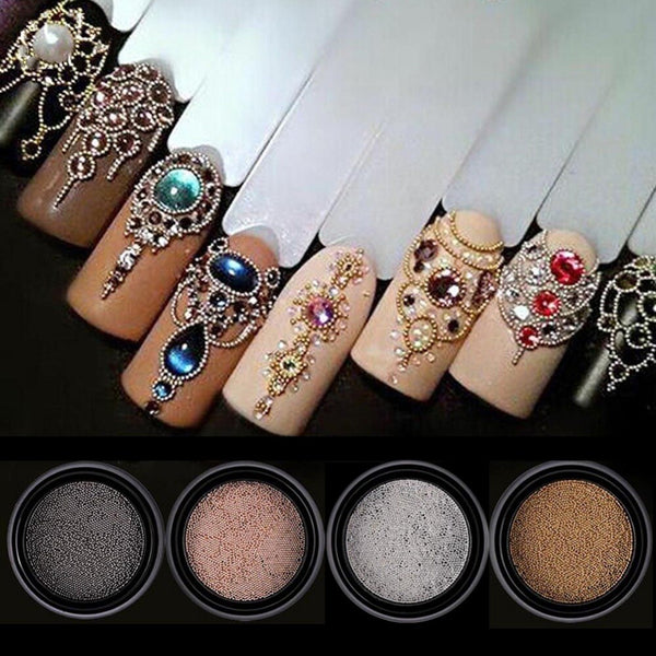 0.6mm or Rose Caviar perles en acier Gel vernis conseils Mini ronde perle bijoux 3D Nail Art décoration strass paillettes #268833