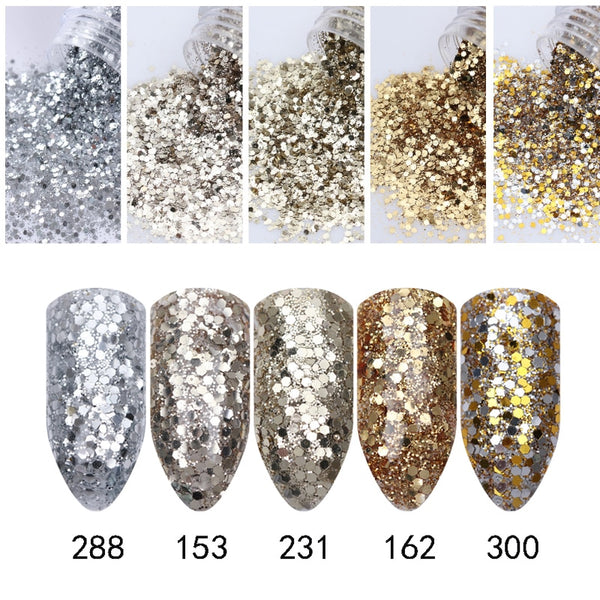 1 Box 10ml Champagne Silver Nail Glitter Powder Sequins Powder Nail Art Decorations #23405