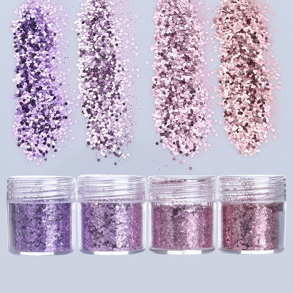 1 Box Pink Purple Shiny Nail Glitter Powder 10ml Hexagon Shape Powder Nail Dust Tips Nail Art Decoration