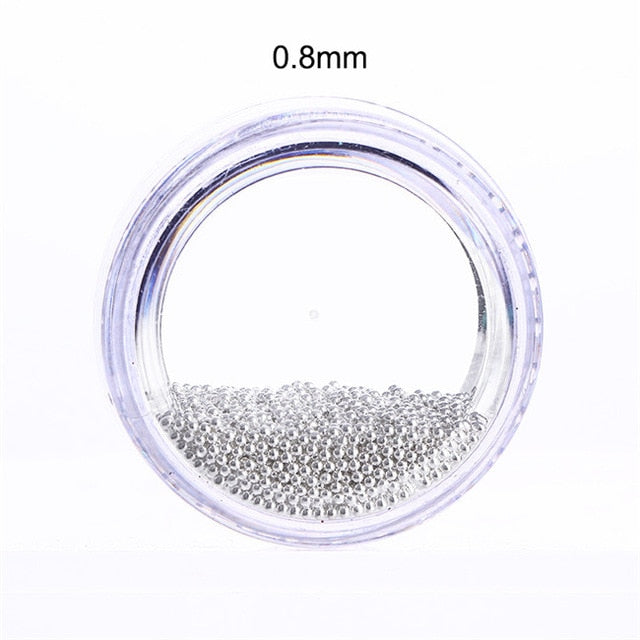 1 Box Silver Steel Bead 3D Nail Decoration 0.8mm/1.0mm/1.2mm/1.5mm Manicure Nail Art Decoration