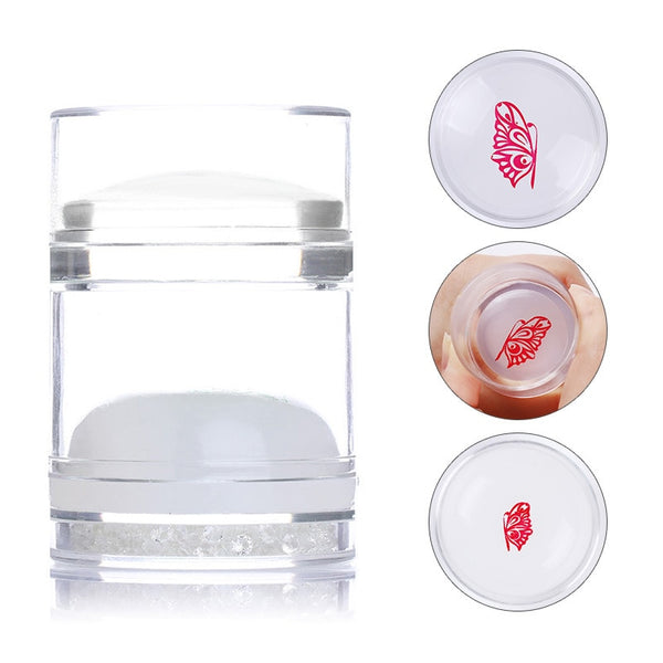 1 Pc Dual-ended Jelly Nail Stamper Clear White Silicone with Rhinestone Sticky Nail Art Stamper with Scraper