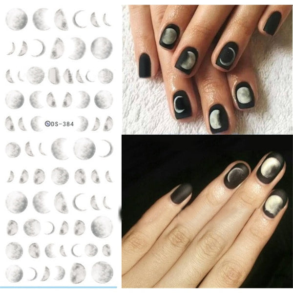 1 Sheet Moonlight Water Decal 12.8*5.4cm Nail Art Stickers Moon Nail Transfer Sticker Decals DS-384 Manicure Tip Decorations