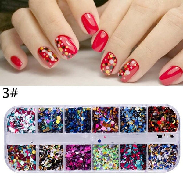1 ensemble de paillettes d'ongle rondes de couleur mélangée Mini conseils éblouissants d'art des ongles vernis à ongles flocons 3D décorations de charme #287665-67