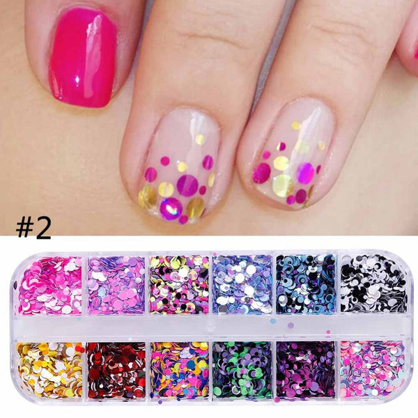 1 ensemble de paillettes d'ongle rondes de couleur mélangée Mini conseils éblouissants d'art des ongles vernis à ongles flocons 3D décorations de charme #287665-67