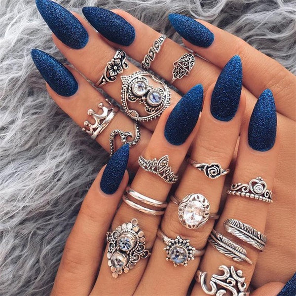 16 Pcs/set Women Silver Ring Set