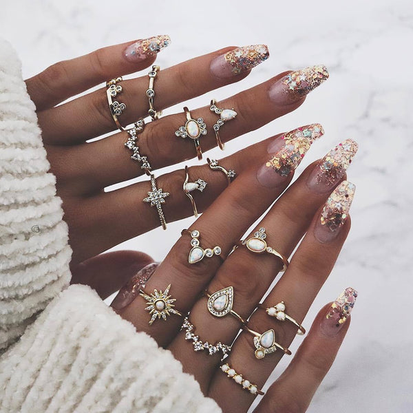 16 Pcs/set Women Ring Set Charm Wedding Jewelry Engagement Accessories