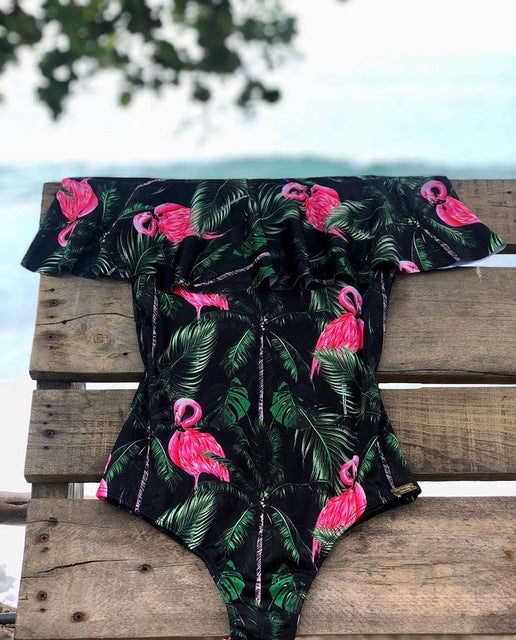 New Sexy Off The Shoulder Solid Swimwear Women
