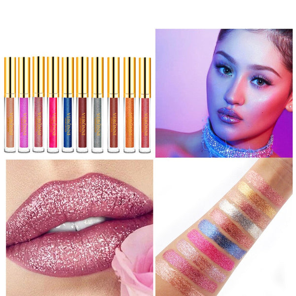 Women's Fashion 10 Color Womens Magic Glitter Flip Lipstick Flip Pull Matte Pearl Lip Gloss Clu