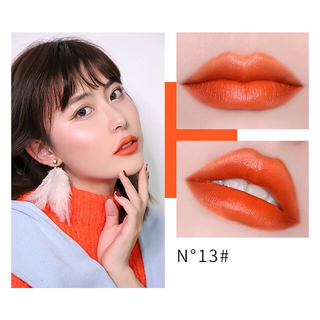 New Fashion Waterproof Lipstick Matte Pumpkin Color Lipstick Eat Earth Rich Vitamin E Moistu Maquiagem Drop Shipping
