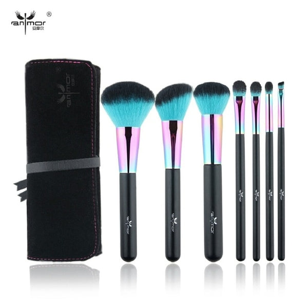 HOT 7PCS Rainbow Makeup Brushes Professional Brushes with Cosmetics Bag