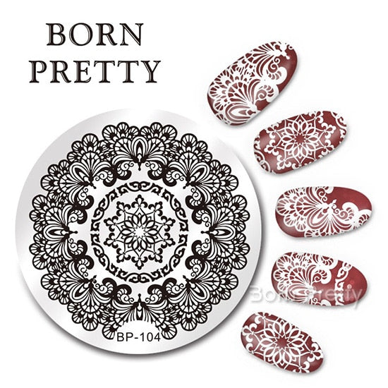 BORN PRETTY Round Nail Stamping Plate Geometry Catcher Feather Ballet Swan Dream Flower Manicure Nail Art Image Template