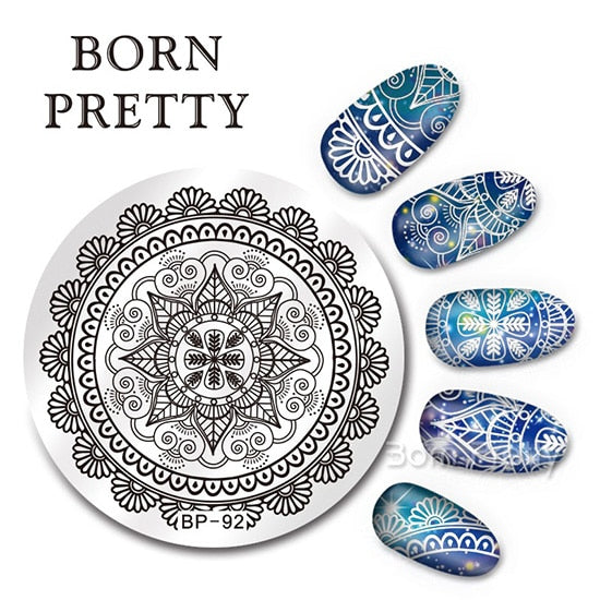 BORN PRETTY Round Nail Stamping Plate Geometry Catcher Feather Ballet Swan Dream Flower Manicure Nail Art Image Template