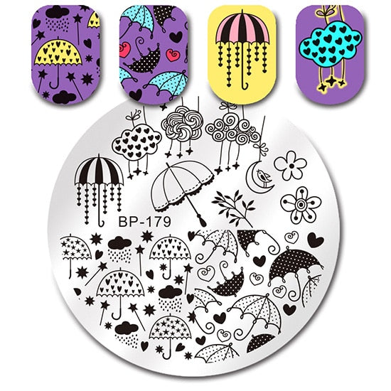 BORN PRETTY Round Nail Stamping Plate Geometry Catcher Feather Ballet Swan Dream Flower Manicure Nail Art Image Template