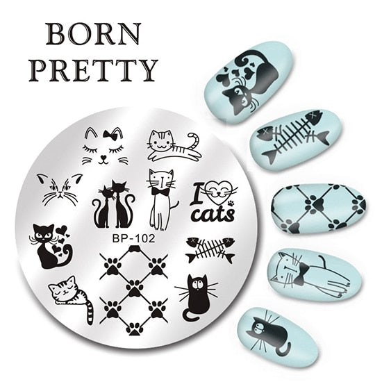 BORN PRETTY Round Nail Stamping Plate Geometry Catcher Feather Ballet Swan Dream Flower Manicure Nail Art Image Template