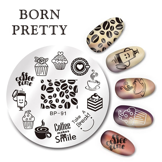 BORN PRETTY Round Nail Stamping Plate Geometry Catcher Feather Ballet Swan Dream Flower Manicure Nail Art Image Template