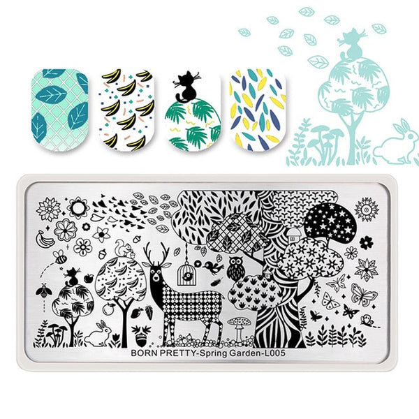 BORN PRETTY Spring Garden Series Nail Stamping Plate Flower Leaf Template Rectangle Nail Art Image Plate