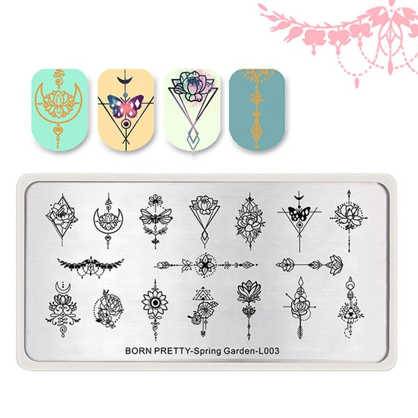 BORN PRETTY Spring Garden Series Nail Stamping Plate Flower Leaf Template Rectangle Nail Art Image Plate