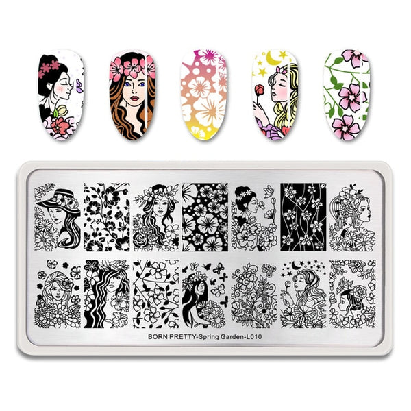 BORN PRETTY Spring Garden Series Stamping Plates Flowers Rectangle Stainless Steel Nail Stamp Image Template Nail Art DIY Design