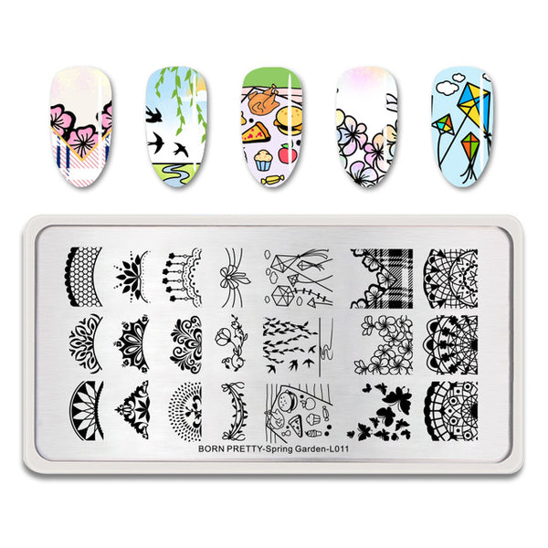 BORN PRETTY Spring Garden Series Stamping Plates Flowers Rectangle Stainless Steel Nail Stamp Image Template Nail Art DIY Design