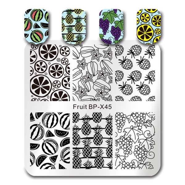 BORN PRETTY Square Nail Art Stamp Floral Rose Template Fruit Gorgeous Flower Vine Leaves Manicure Nail Art Image Plate