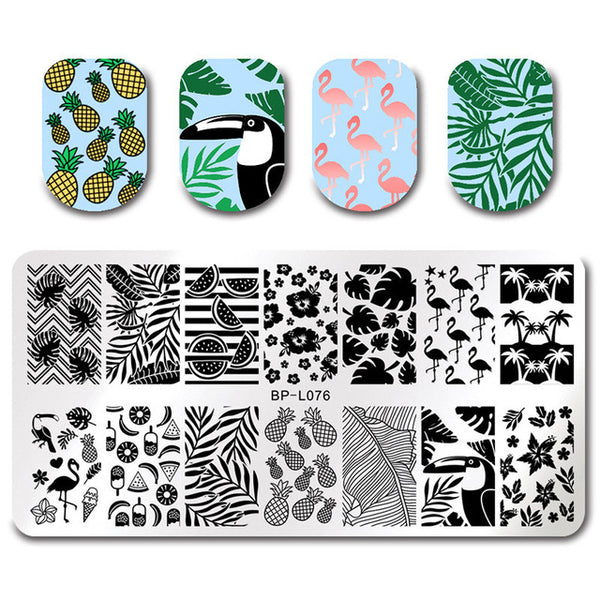 BORN PRETTY Summer Pattern Nail Stamping Template Summer Fruit Leaf Image Rectangle Nail Art Stamp Plate