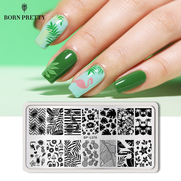 BORN PRETTY Summer Pattern Nail Stamping Template Summer Fruit Leaf Image Rectangle Nail Art Stamp Plate