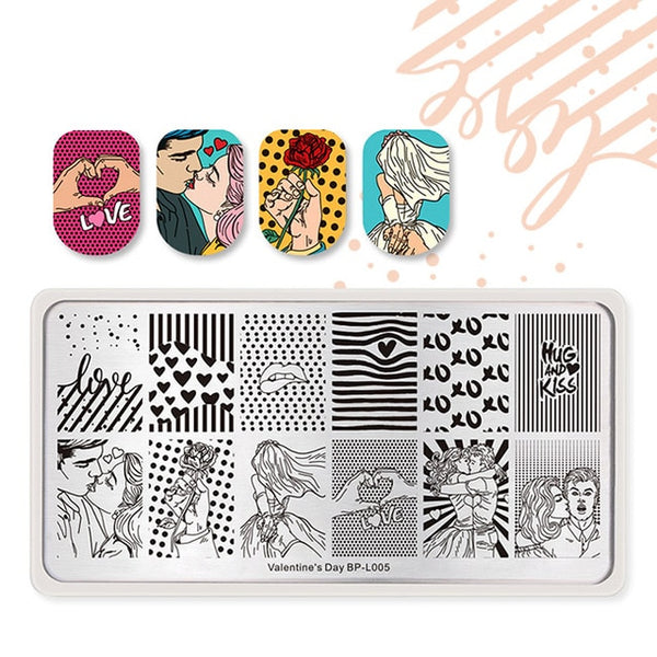BORN PRETTY Valentine's Day Nail Stamping Plate Rose Flower Love Rectangle Template Nail Art Image Plate