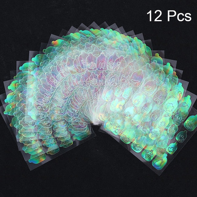 Christmas Pattern AB Color Nail Vinyls Set Hollow 3D Adhesive Sticker 6/12/18/24 Sheets Random Patterns