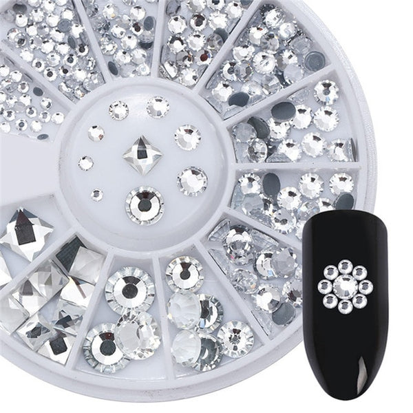 Double-sided 3D Nail Rhinestone Gold Clear Manicure Flatback Marquise Heart Water Drop Nail Art Decoration in Wheel